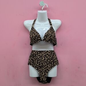 Victoria Secret Halter Top & Bikini Bottom Set Medium Leopard Print